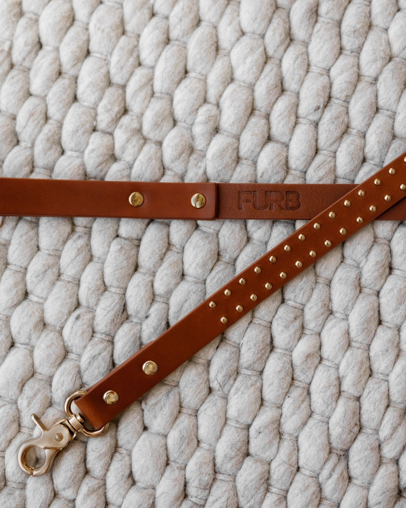 What a Stud Tan Leather Leash Product Image Detail