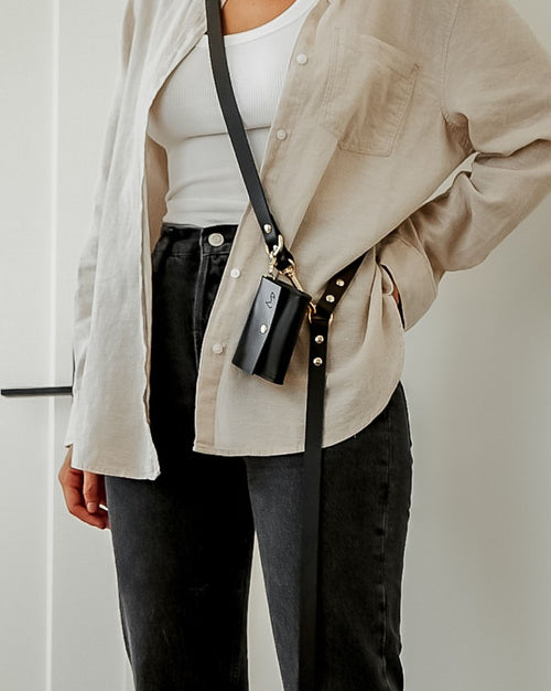 Leather Waste Bag Dispenser in Black Product Image Detail